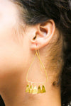 Gold plated dangling triangular earrings