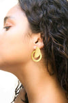 gold plated stud earrings , circle with half moon