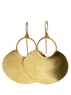 Statement disc earrings with suspended circle design in brushed gold finish